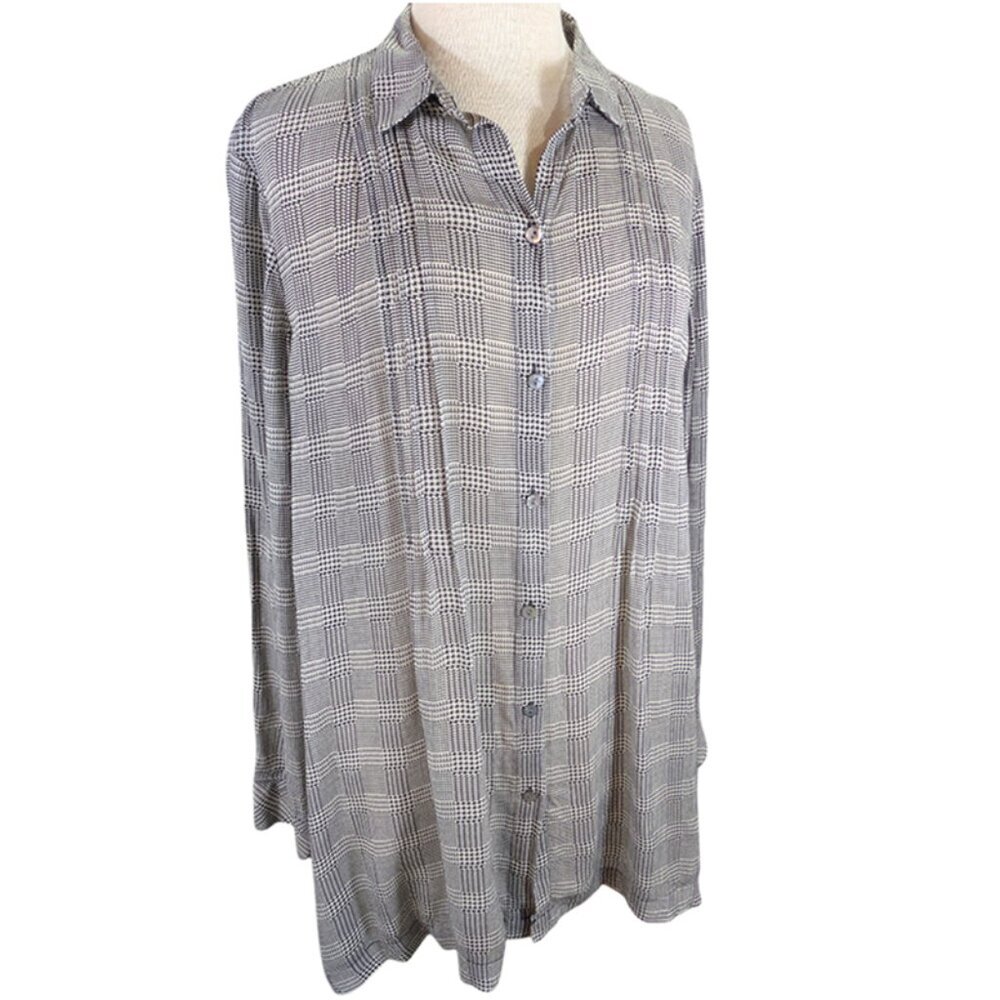 J Jill Tunic Womens M Black Plaid Dark Academia Preppy Minimalist Classic Casual